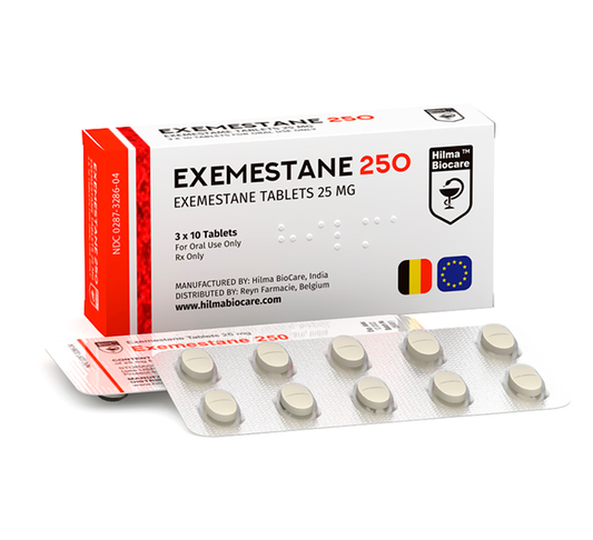 Hilma Biocare Exemestane 250 30 tablets, 25mg each, front packaging.