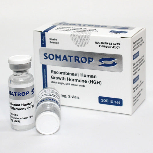 Somatrop-Lab HGH Somatropin / Liquid 50IU x 2 vials/100 IU front packaging.