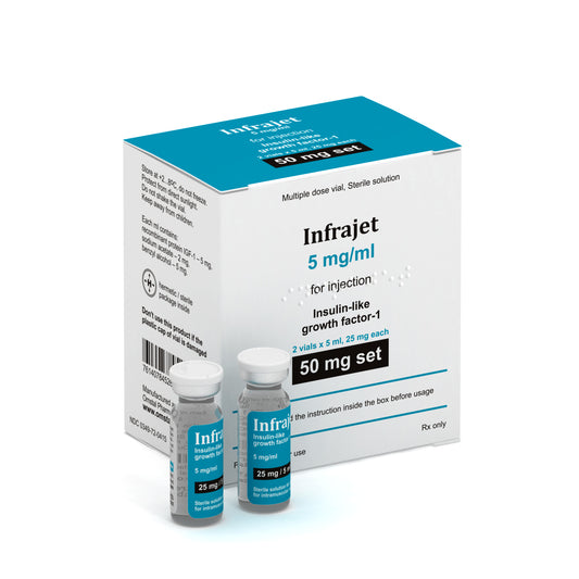 Omstal Pharma Infrajet (IGF-1) 2x5ml/50mg kit front packaging.