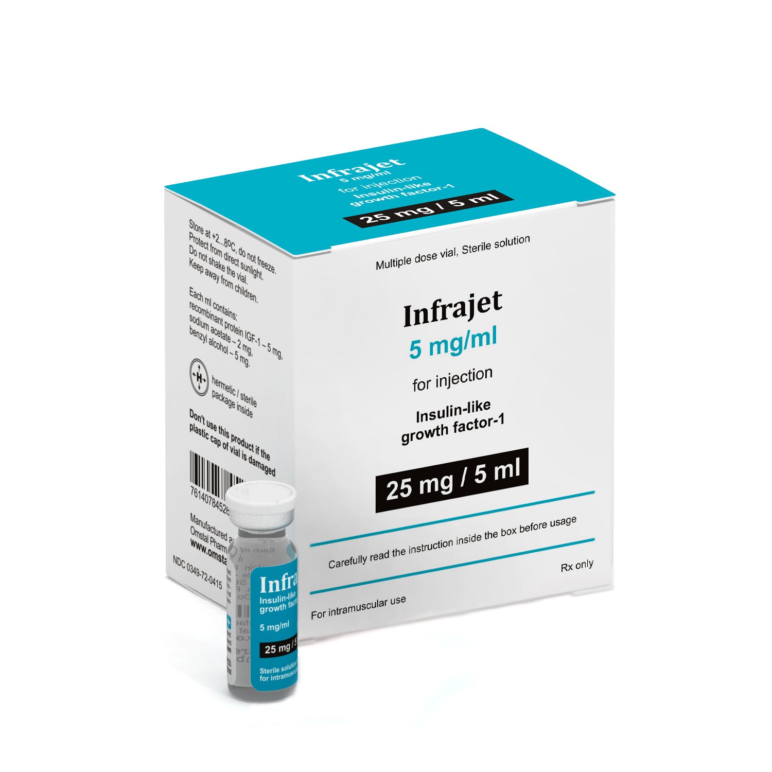 Omstal Pharma Infrajet (IGF-1) 1x5ml/25mg kit front packaging.