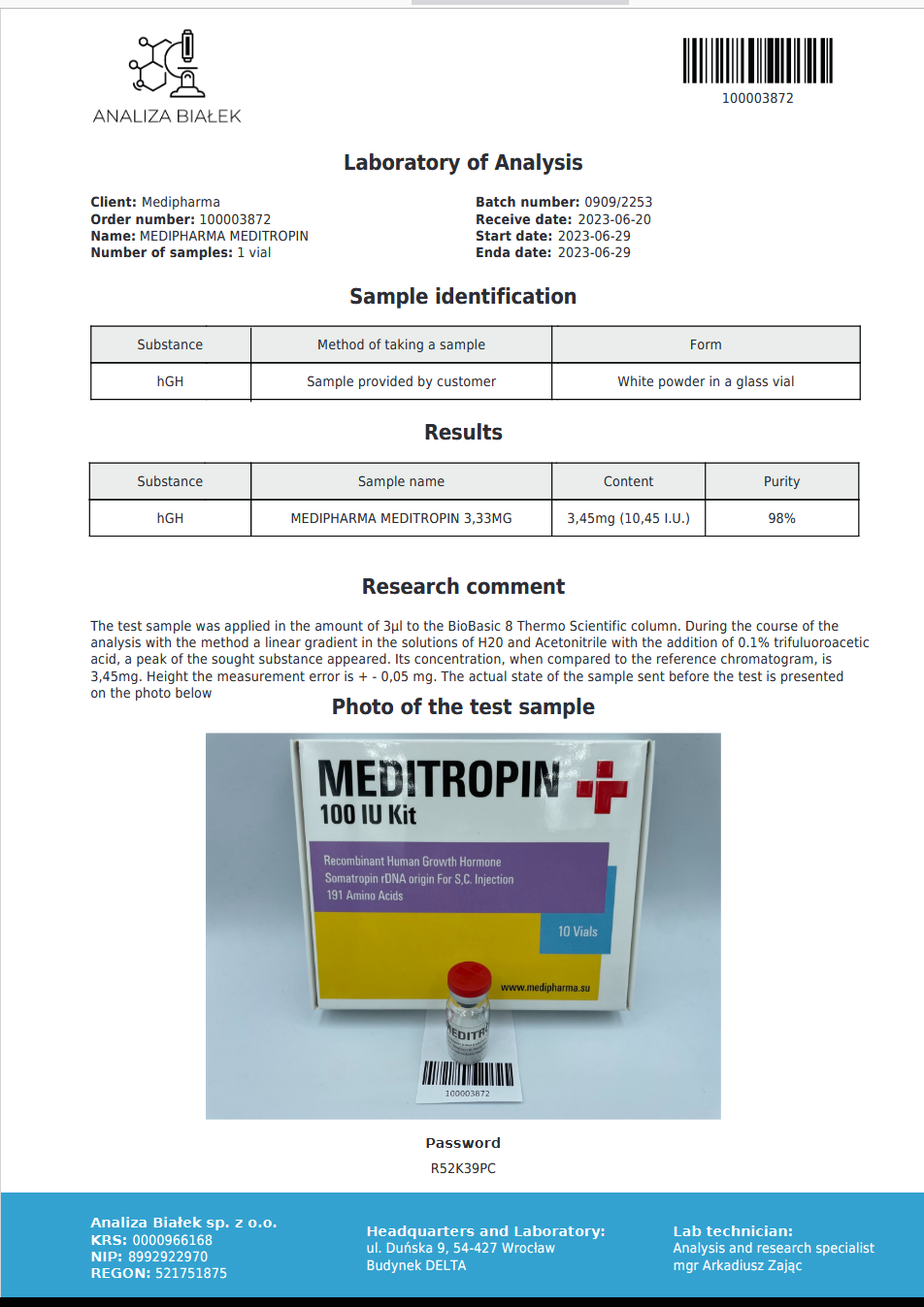 Medi Pharma HGH Meditropin / Polvere 10IUx10 fiale/100 UI
