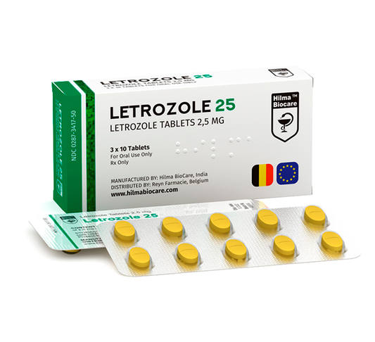 Hilma Biocare Letrozole 25 30 tablets, 2.5mg each, front packaging.