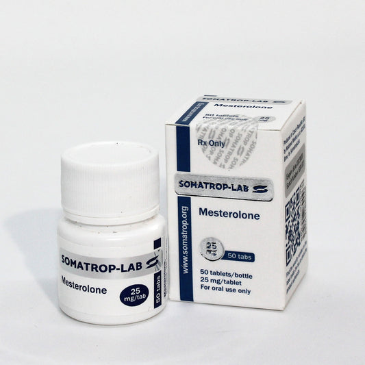 Somatrop-Lab Mesterolone 50 tablets, 25mg each, front packaging.