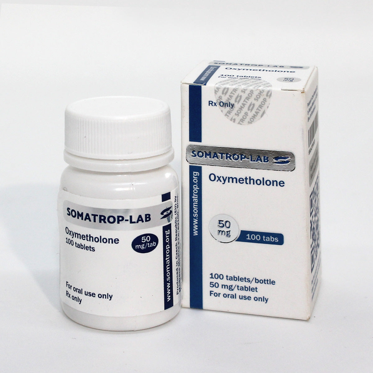Somatrop-Lab Oxymetholone 100 tablets, 50mg each, front packaging.