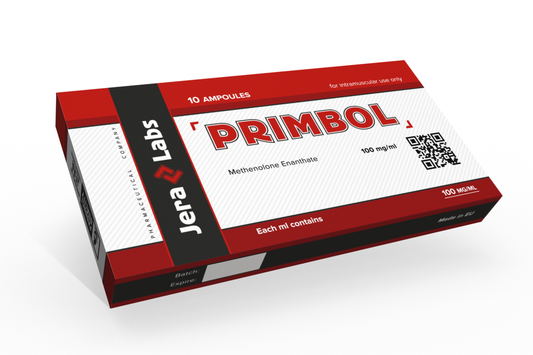 Jera Labs Methenolone Enanthate (Primobol) 10x1ml/100mg/ml front packaging.