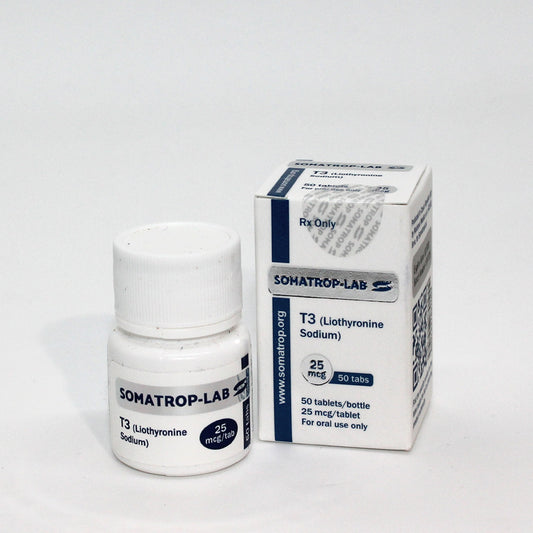 Somatrop-Lab T3: 50 tablets, 25mcg each, front of the pckaging