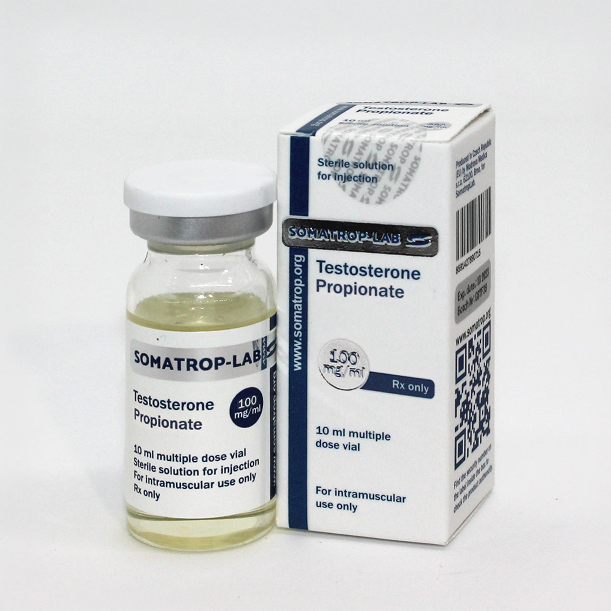 Somatrop-Lab Testosterone Propionate: 10ml vial, 100mg/ml. Front of the packaging.