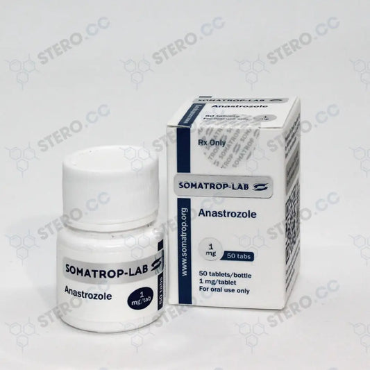 Somatrop-Lab Anastrozole 50 tablets, 1mg each, front packaging.