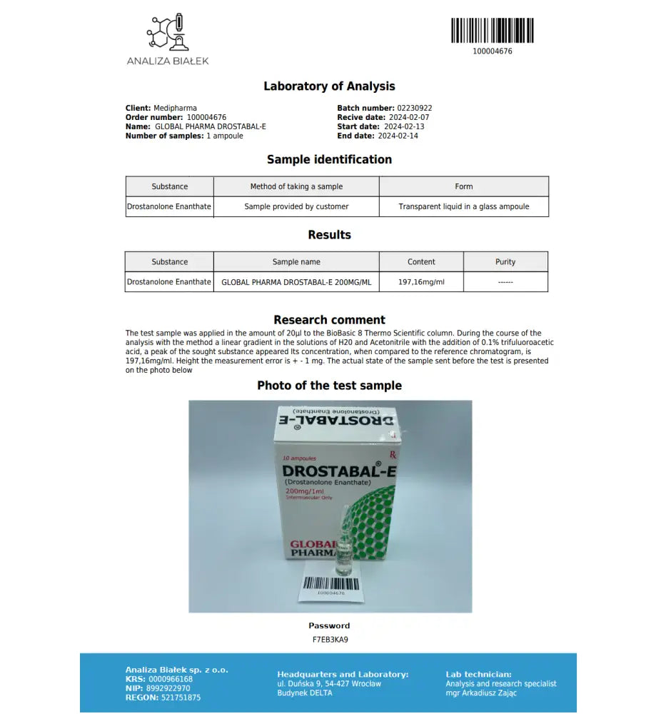 Drostanolone Enanthate (Drostabal-E) 10X1Ml/200Mg/Ml Eu