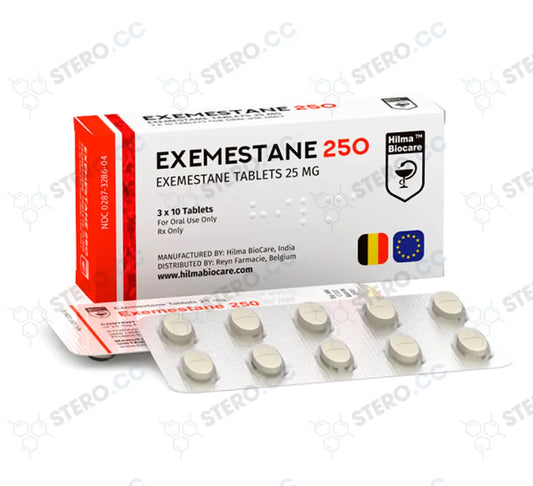 Hilma Biocare Exemestane 250 30 tablets, 25mg each, front packaging.