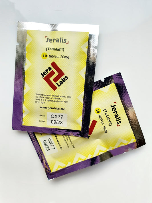 Jera Labs Tadalafil C-20 (Jeralis) 10 tablets, 20mg each, front packaging.