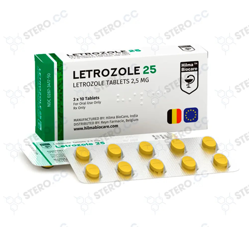 Hilma Biocare Letrozole 25 30 tablets, 2.5mg each, front packaging.