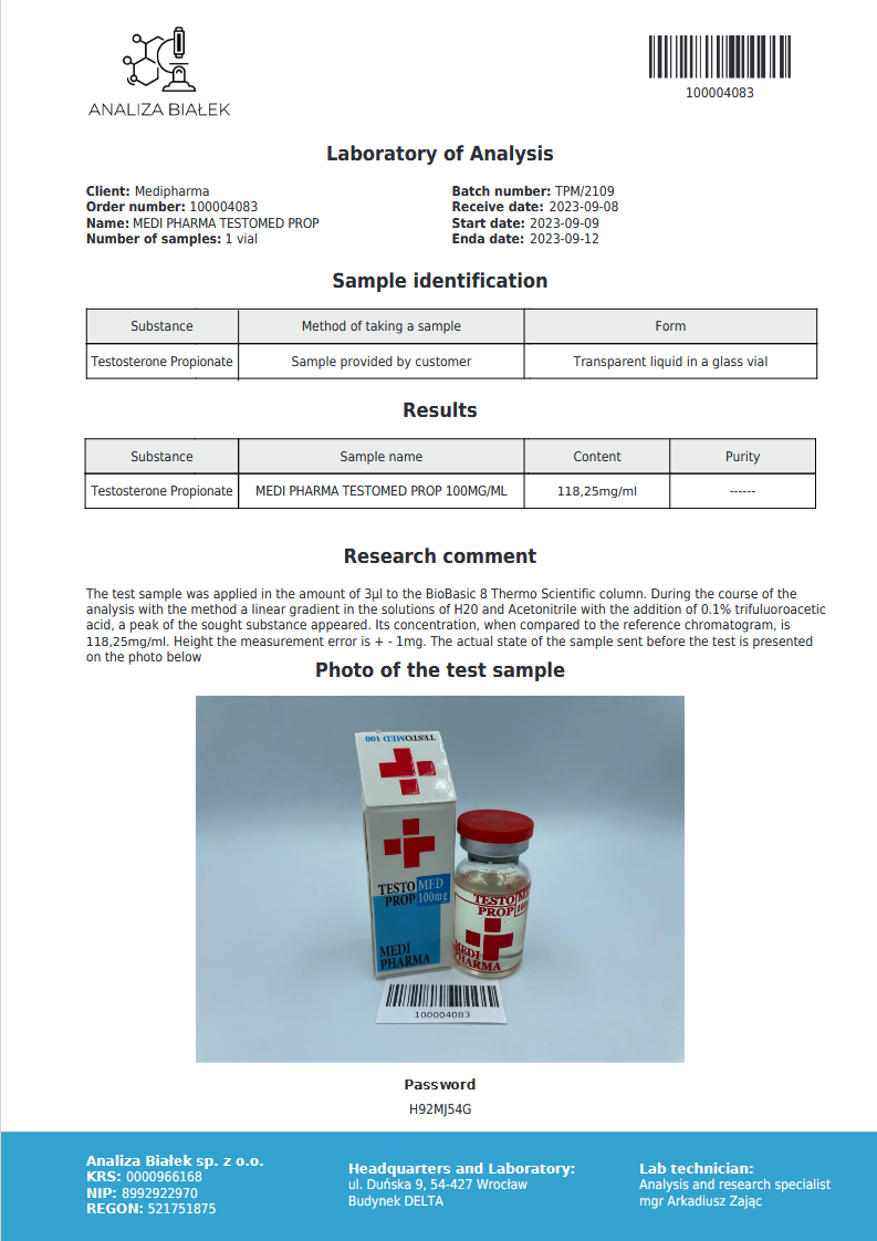 Medi Pharma Testosteronpropionat (Testomed Prop 100) 10ml/100mg/ml
