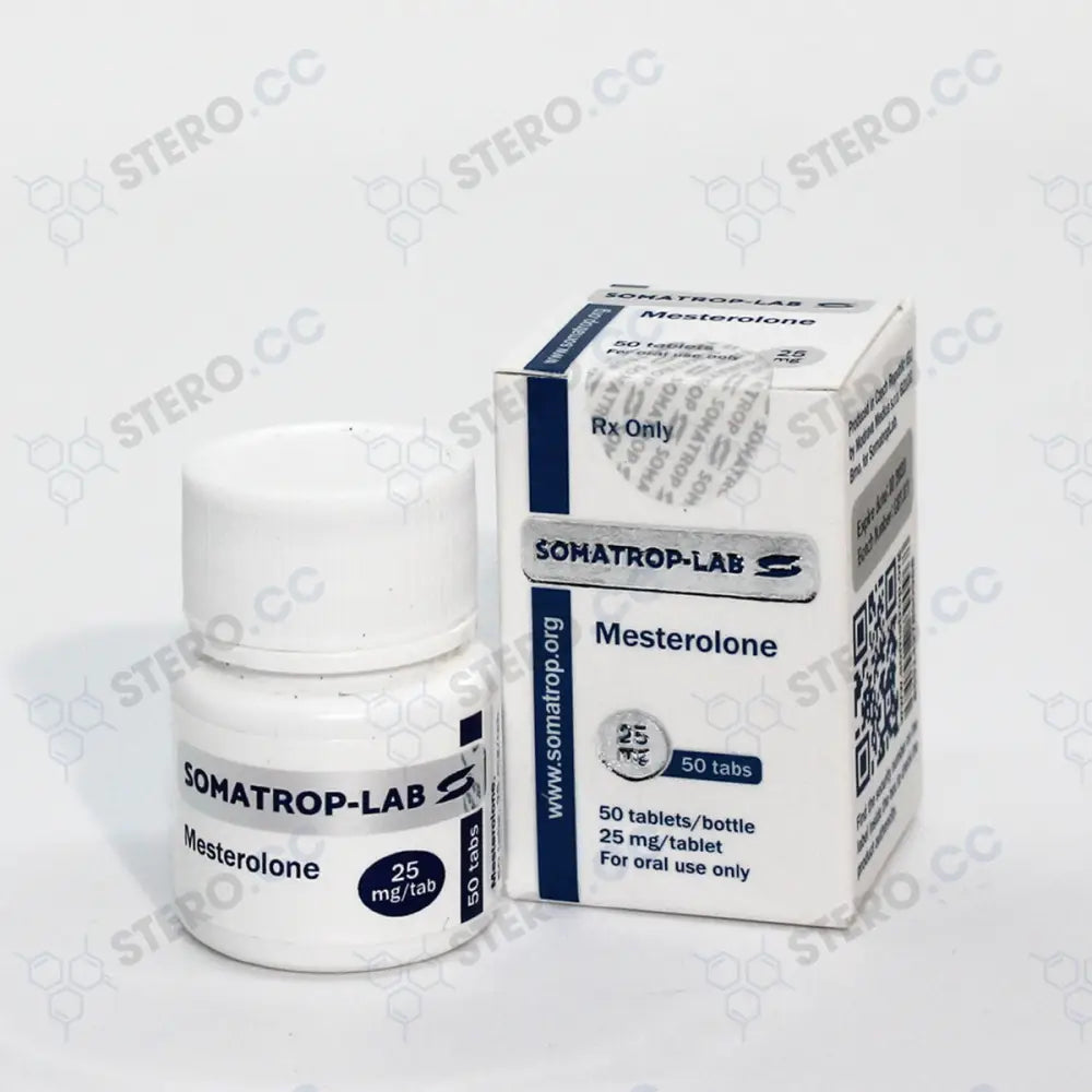 Somatrop-Lab Mesterolone 50 tablets, 25mg each, front packaging.