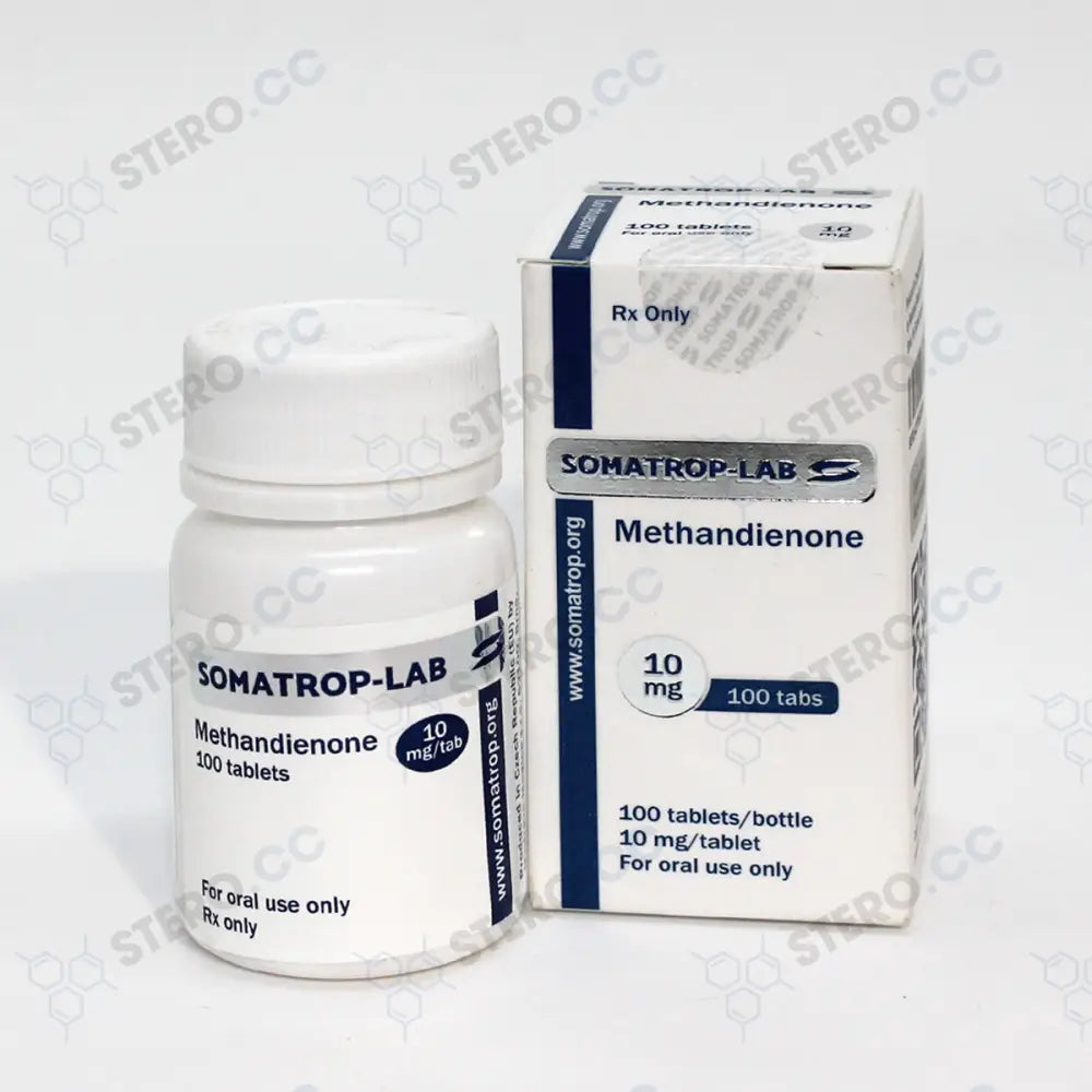 Somatrop-Lab Methandienone 100 tablets, 10mg each, front packaging.