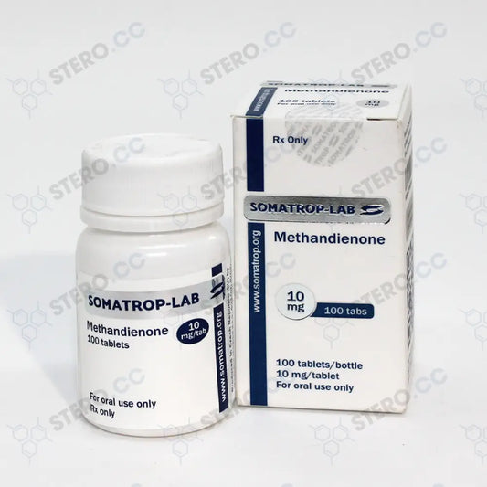 Somatrop-Lab Methandienone 100 tablets, 10mg each, front packaging.