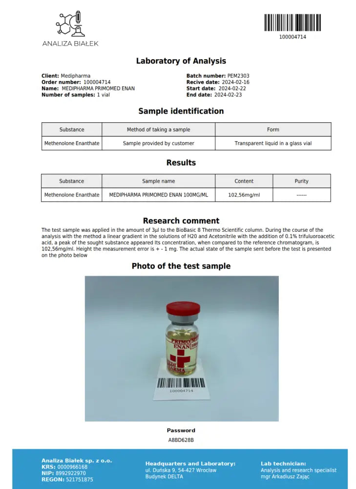 Methenolone Enanthate (Pripomed Enan 100) 10Ml/100Mg/Ml Eu