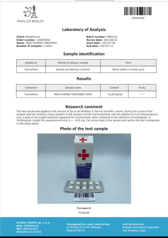 Tamoxifen (Tamoxmed 20) 30Tabs/20Mg/Tab Eu