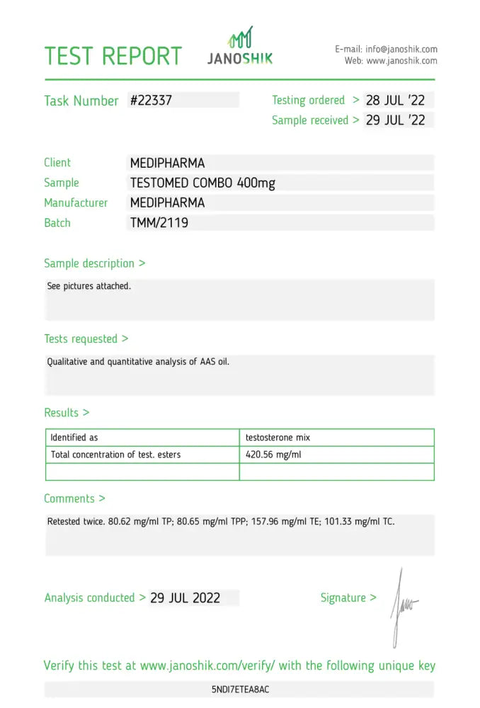 Testosterone Compound (Test.pr Test.cy Test.en Test.ph) (Testomed Combo 400) 10Ml/400Mg/Ml Eu