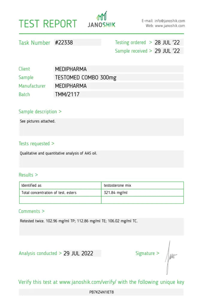 Testosterone Compound (Test.pr Test.cy Test.en) (Testomed Combo 300) 10Ml/300Mg/Ml Eu